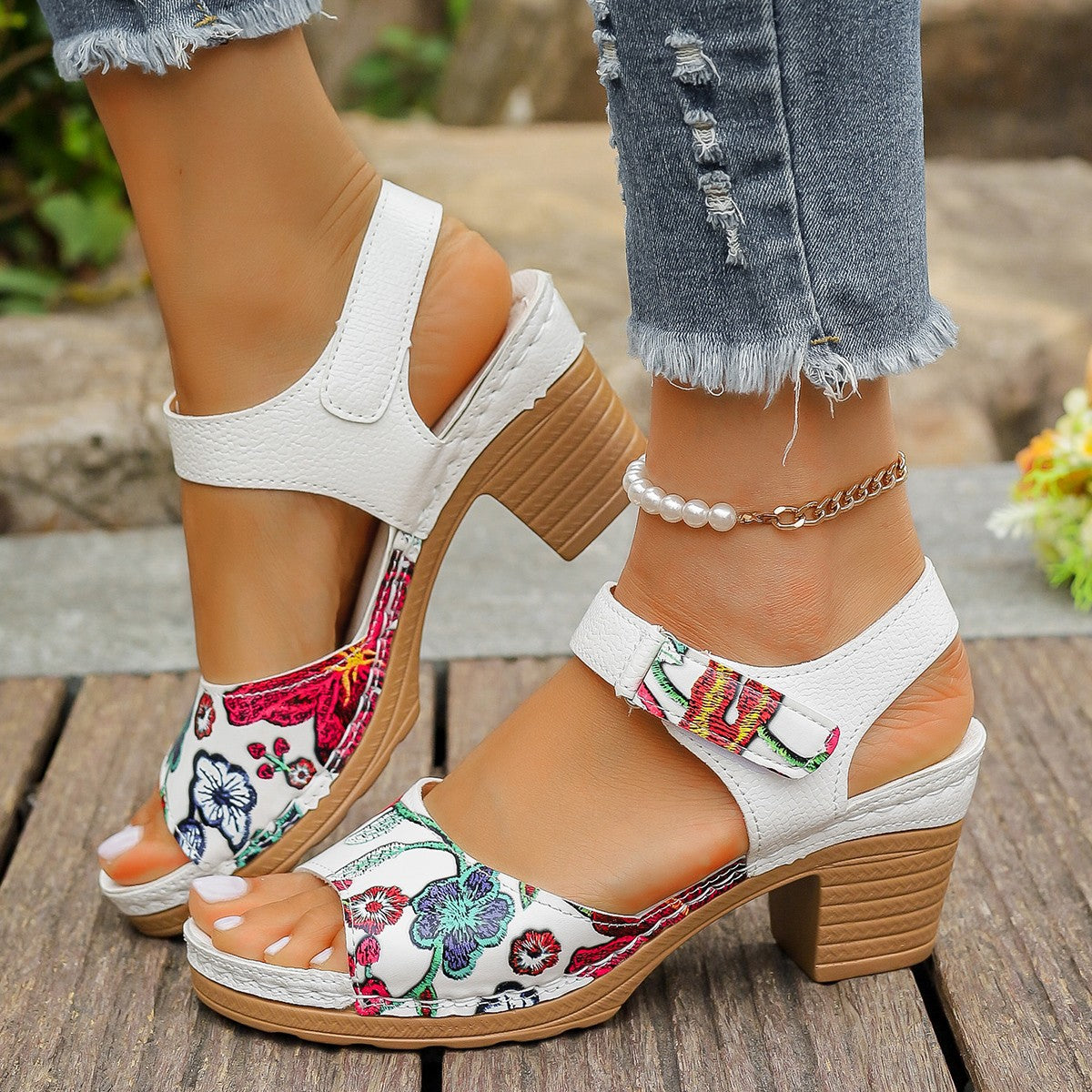 High Heel Sandals Velcro Buckle Casual Sandals For Women